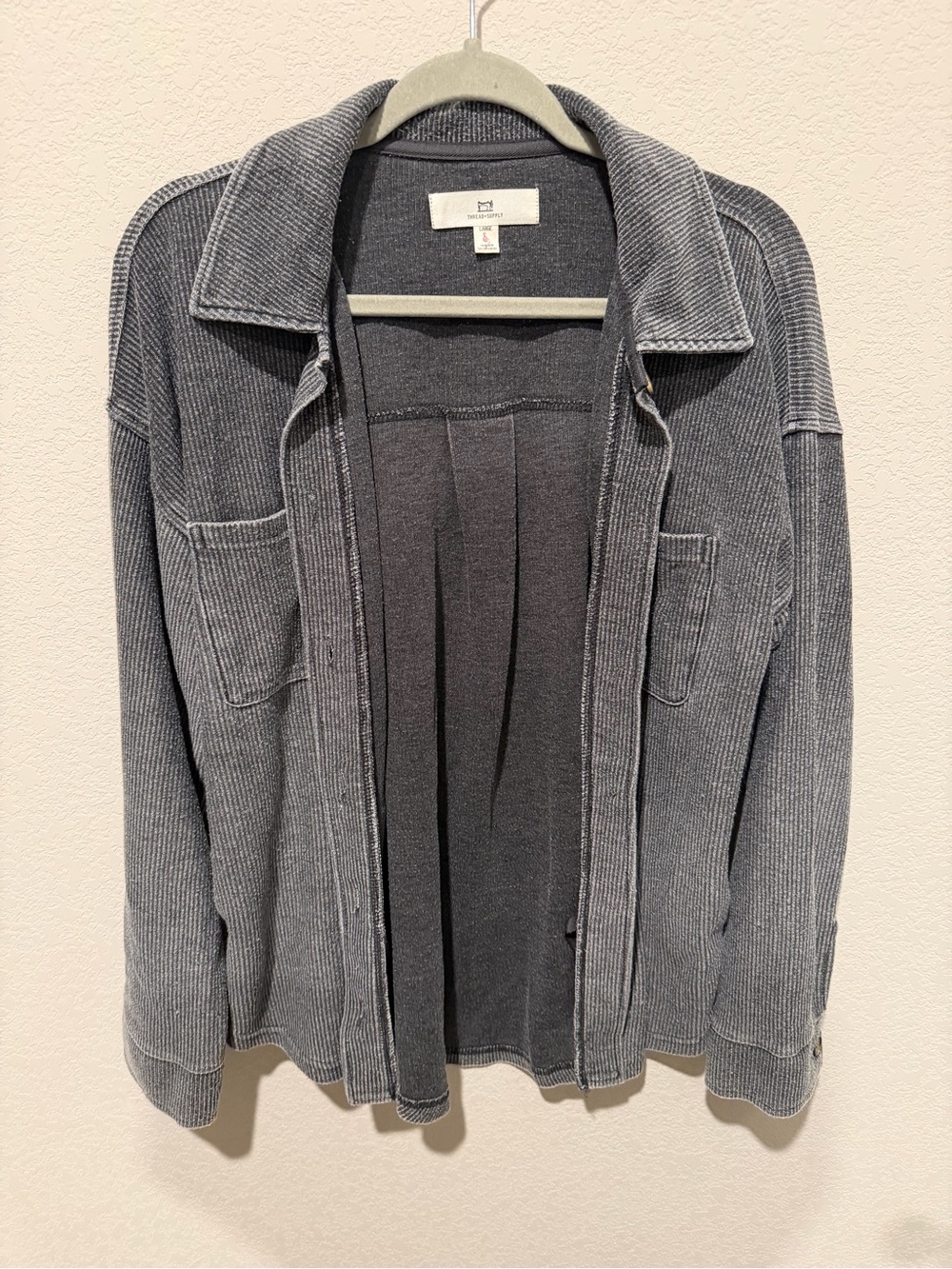 Charcoal Ribbed Knit Open Jacket